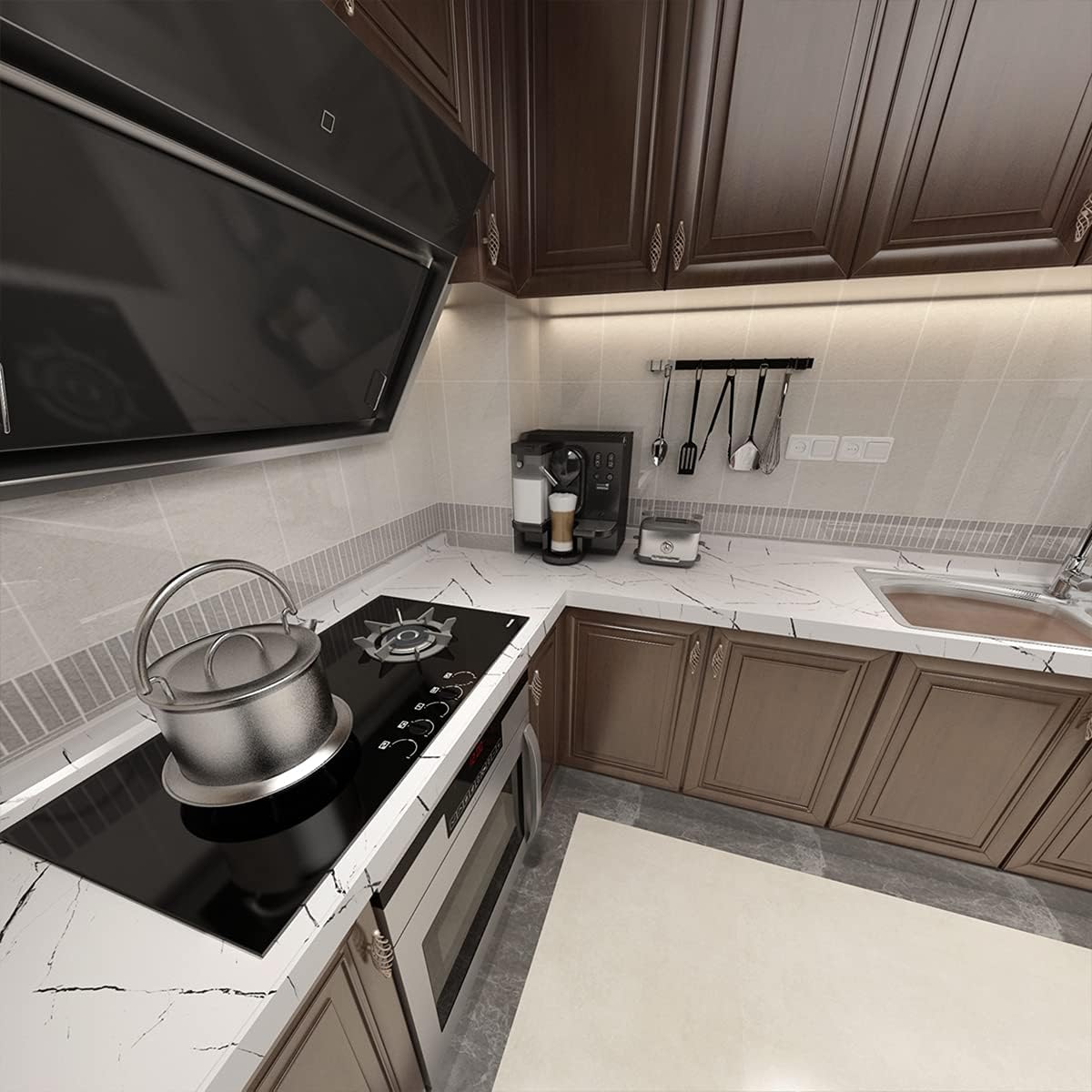 Black White Marble Paper Thick Glossy Countertop Contact Paper for Kitchen Bathroom - Image 7