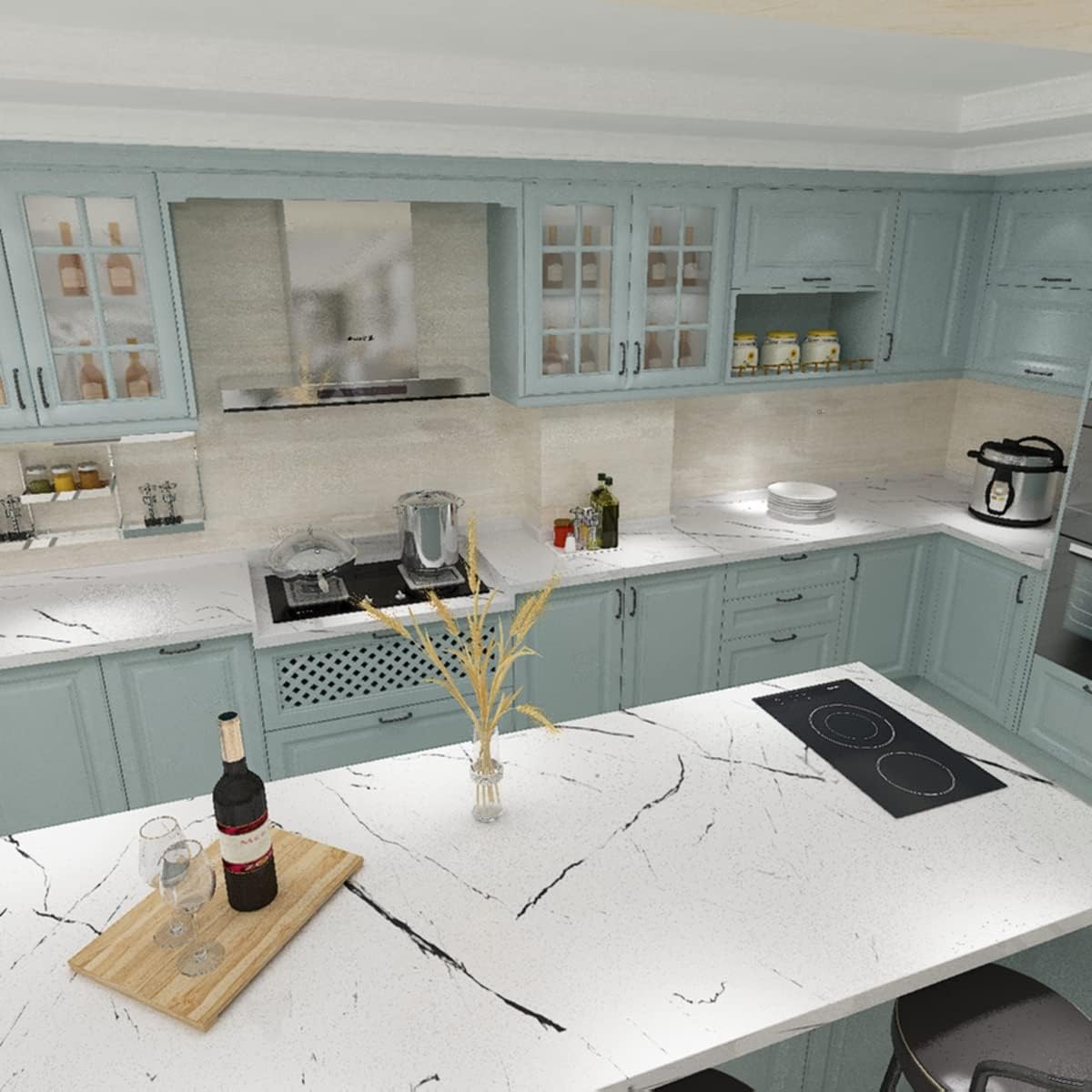 Black White Marble Paper Thick Glossy Countertop Contact Paper for Kitchen Bathroom - Image 2