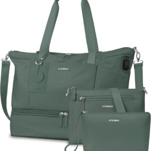 Expandable Weekender Bag for Women, Travel Duffel Bag with USB Charging Port, Gym Bag with Shoe Compartment and Wet Pocket