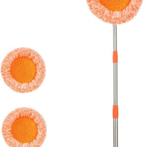 360°Rotatable Adjustable Cleaning Mop,Spin mop Handle Extendable Wall Cleaning Mop with 2 Replacement Microfiber Chenille Dust Mop Wall Head (43.3 inch Extendable)