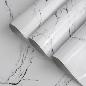 Black White Marble Paper Thick Glossy Countertop Contact Paper for Kitchen Bathroom