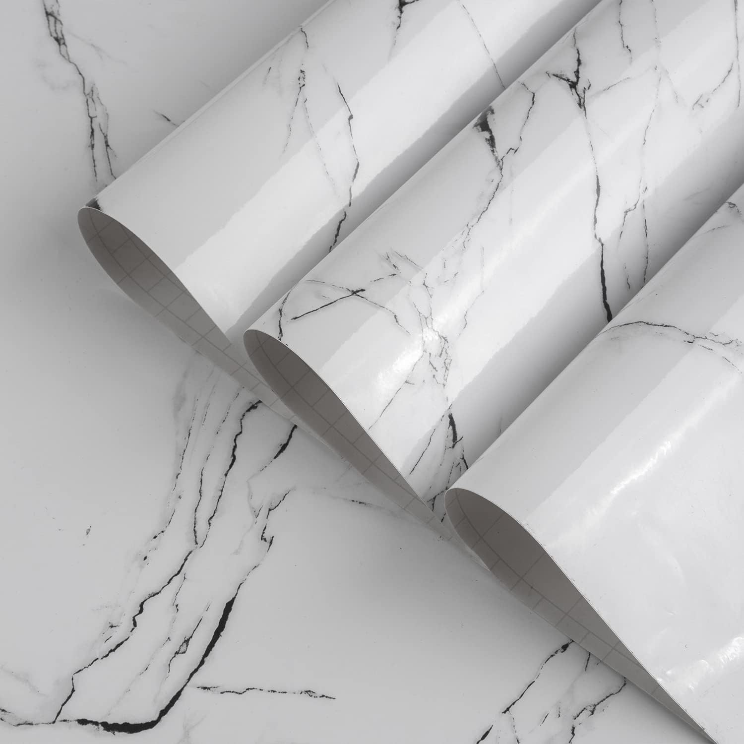Black White Marble Paper Thick Glossy Countertop Contact Paper for Kitchen Bathroom