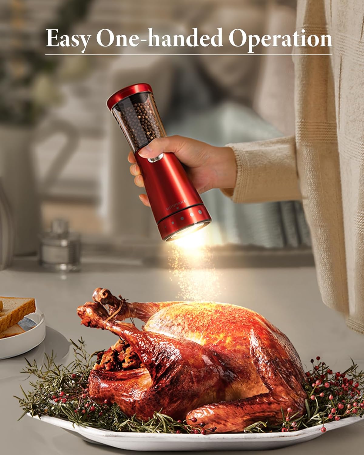 WONMAKE Electric Salt & Pepper Grinder Set – USB & LED Light, Adjustable Grind - Image 2