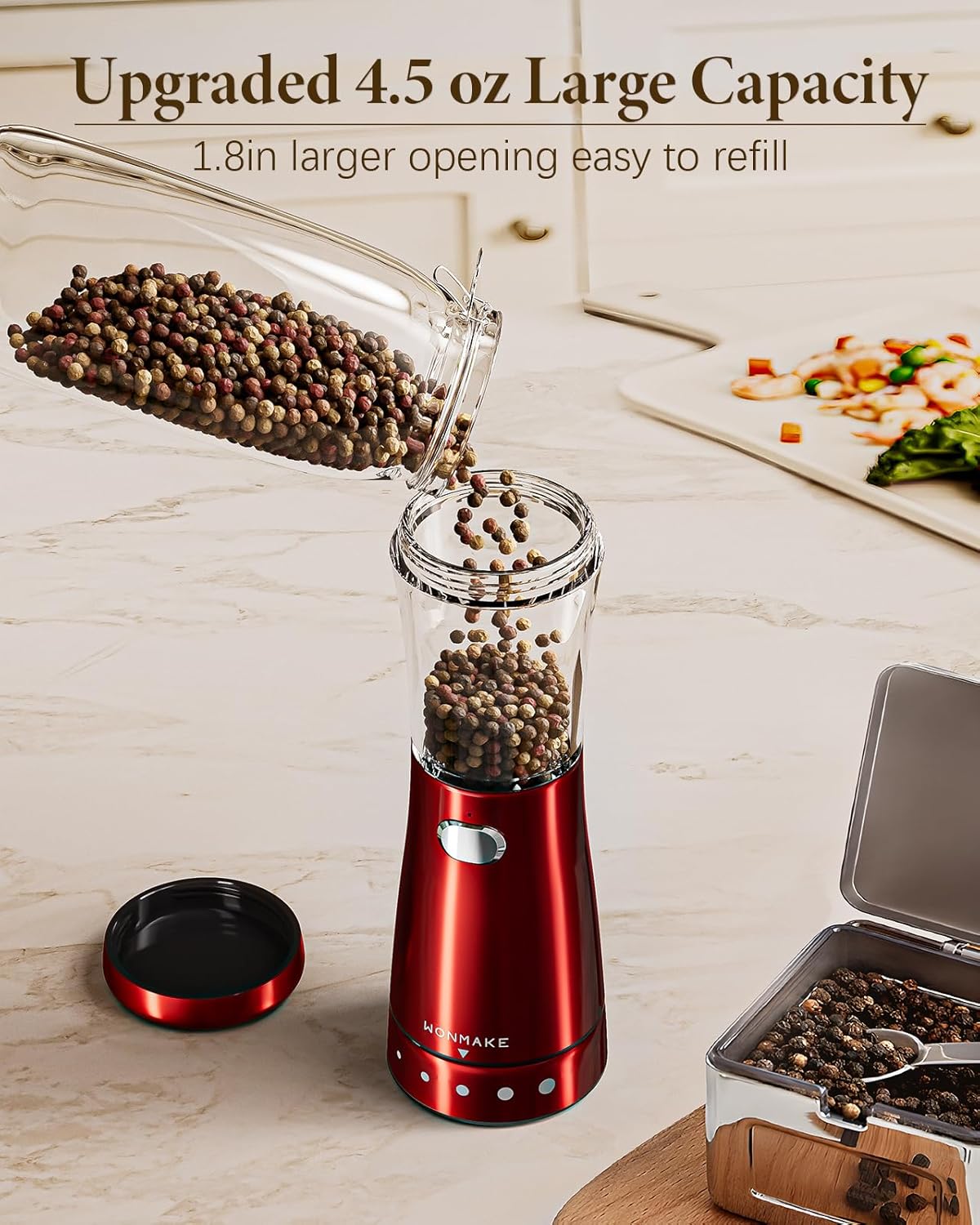 WONMAKE Electric Salt & Pepper Grinder Set – USB & LED Light, Adjustable Grind - Image 3