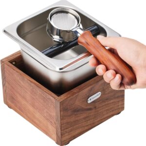 Walnut Spresso Knock Box Called Coffee Knock Box Made of Sturdy Wood And Easy-Clean Stainless Steel Knockbox the Espresso Dump Box Avoid Coffee Grounds Splashing
