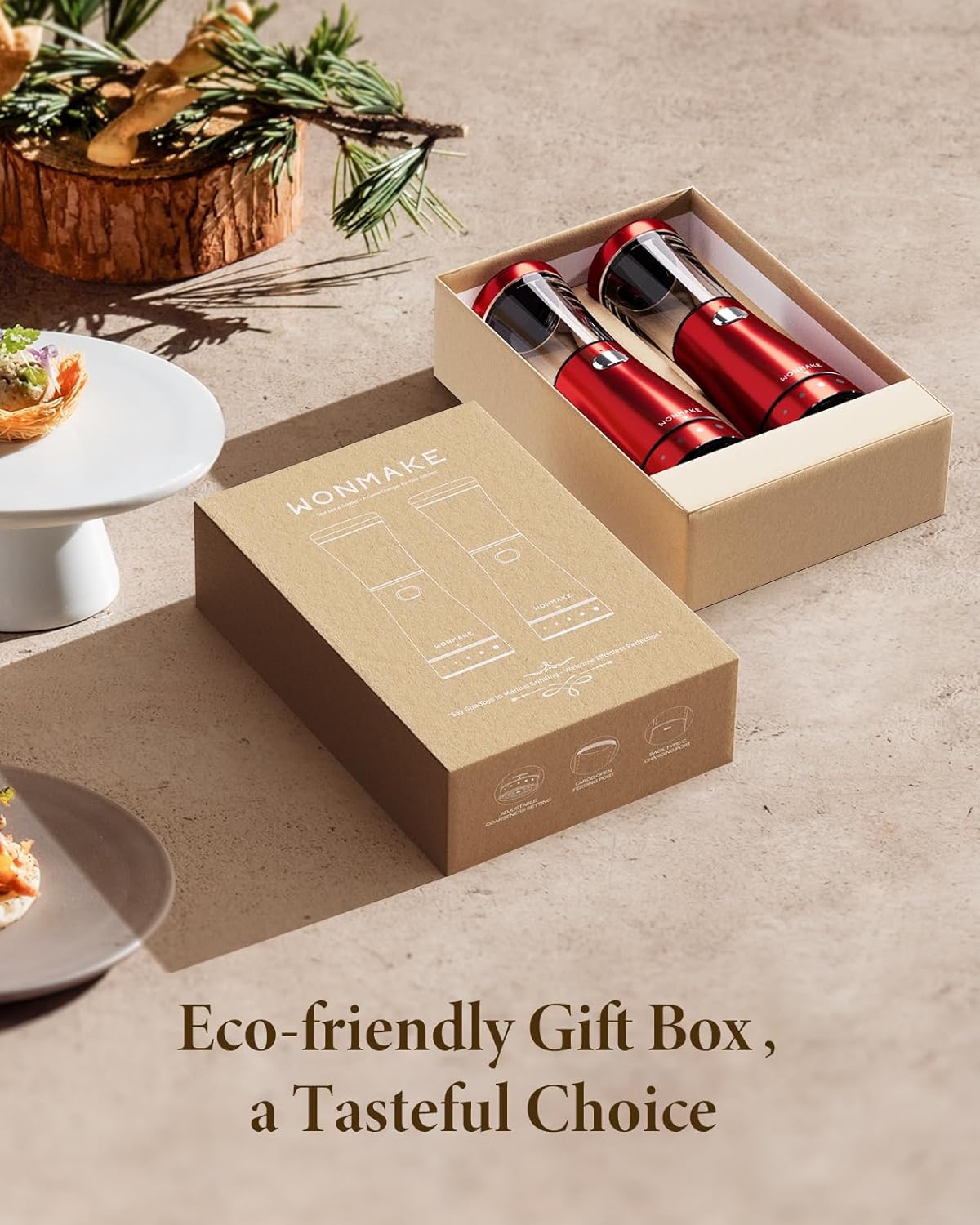 WONMAKE Electric Salt & Pepper Grinder Set – USB & LED Light, Adjustable Grind - Image 6