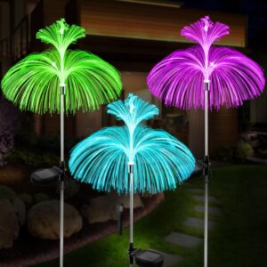 Solar Garden Lights, 3 Pack Solar Jellyfish Lights, Outdoor Solar Yard Lights Waterproof 7 Color Changing Double Jellyfish and Star Solar Flower Lights for Garden, Yard, Outdoor, Lawn Decor