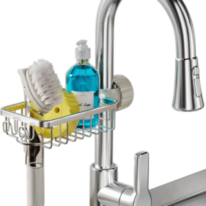 LONIN 3in1 Kitchen Faucet Organizer Rack - Sponge Holder, Scrub Daddy Sponge, Dish Brush Stand, Soap Holder, Stainless Steel Multifunction Sink Caddy