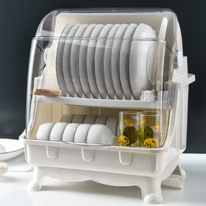 Dish Drying Rack, Dish Rack With Cover, Cutlery Dish Drainer Rack with Lid Cover